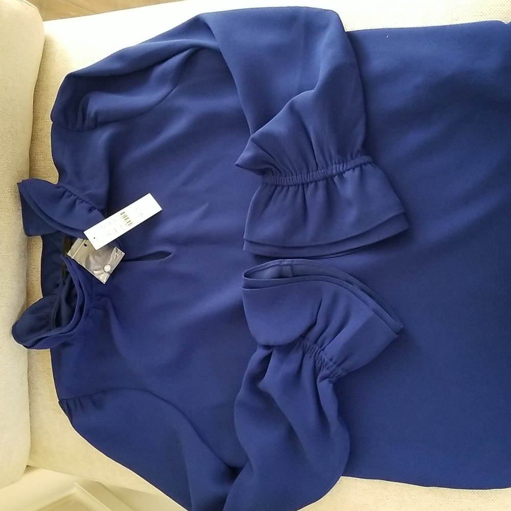 J. Crew Blue Ruffle-neck Top - Picture 11 of 11